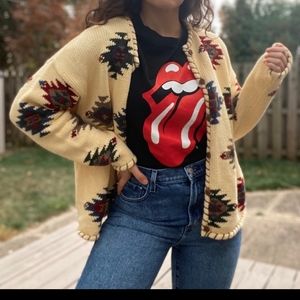 Vintage Yellow Aztec Knit Button Up Cardigan